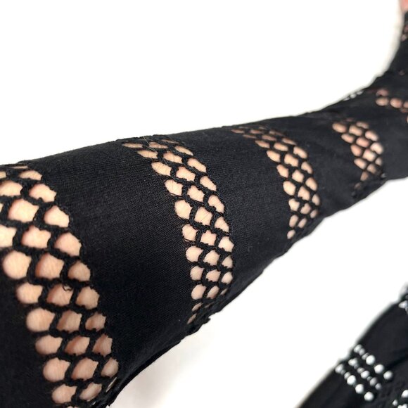 Black Fishnet Arm Warmers Cotton Cyber Goth Fingerless Gloves Cut Out Bandage OS - Picture 4 of 5
